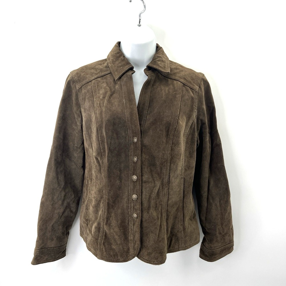 Vintage Dressbarn Leather Jacket Women Sz M Olive Green Western Suede 90s